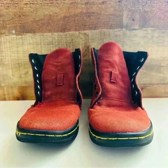 Dr. Martens Maelly Red Canvas/Leather High Top Shoes - Picture 4 of 8